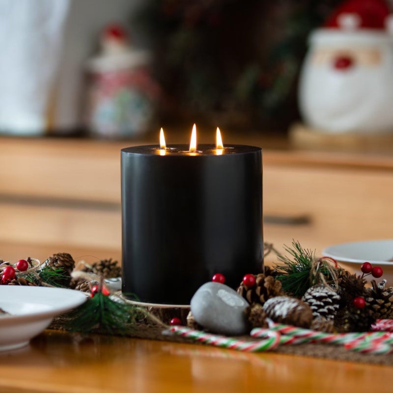 MOZEAL Extra Large 3 Wick Black Pillar Candle  6"" x 6""  Unscented  Dripless  Smokeless  and Clean-Burning. Approx. 120 Hours of Burn Time. Perfect for Weddings  Dinners  Halloween and Fall Decor - Image 4